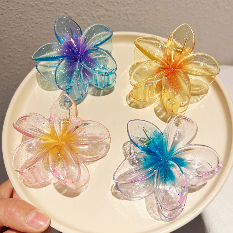 Transparent Floral Claw Clips