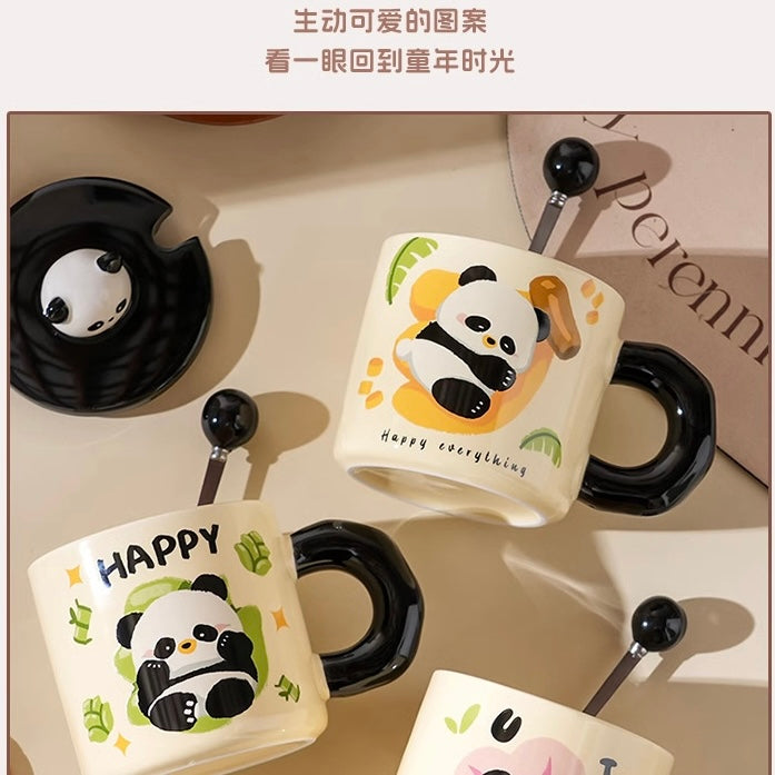 Cute Panda Mug With Lid & Spoon