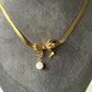 Anti Tarnish Bow Necklace With Pearl