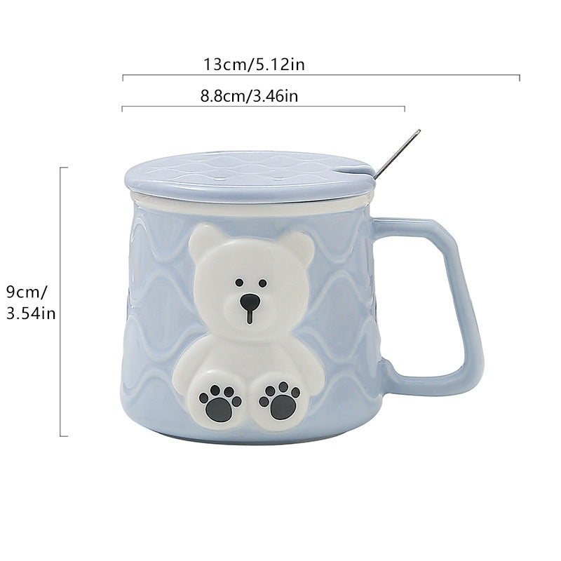 Cute Bear Mug With Lid & Straw