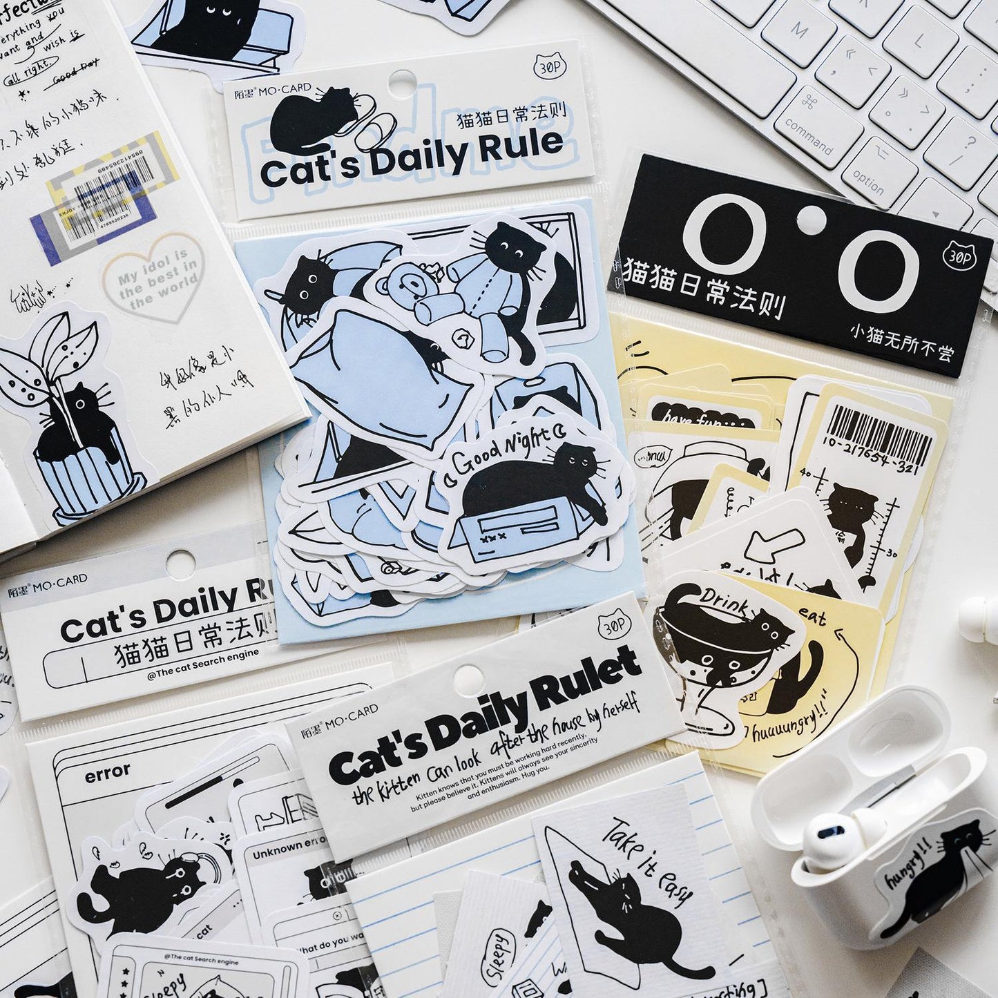 Momo Coated Paper Little Black Cat Series Sticker 30pcs Pack