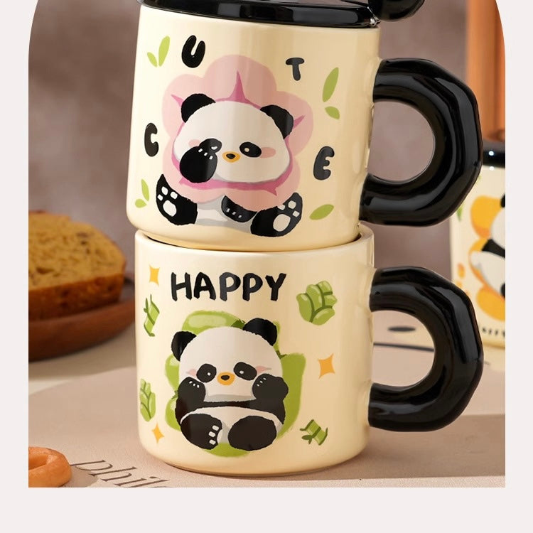Cute Panda Mug With Lid & Spoon