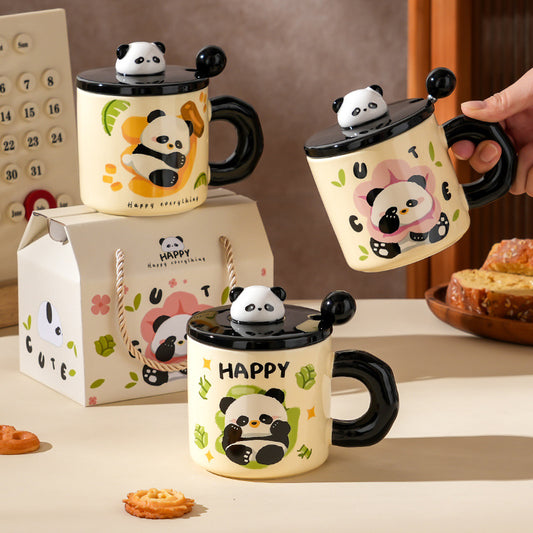 Cute Panda Mug With Lid & Spoon