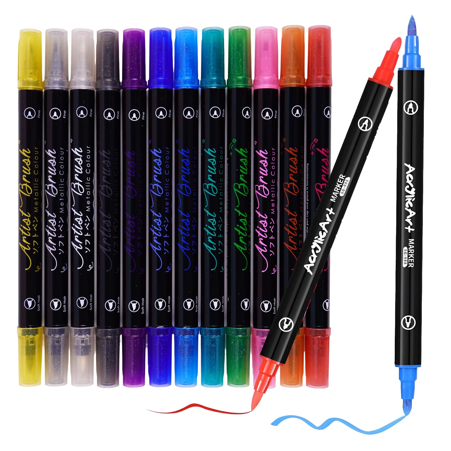 Dual Tip Metallic Brush Pen(12psc)