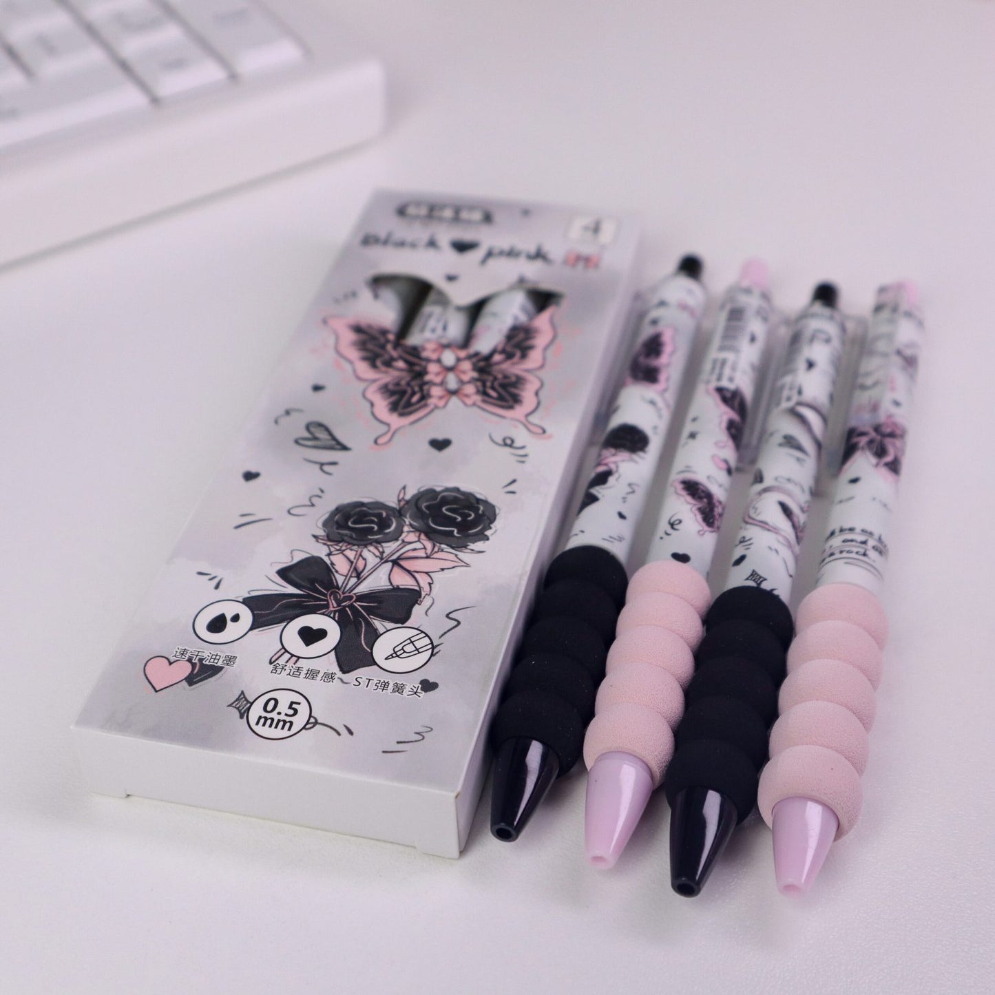 Grey Rose Butterfly Pen Set