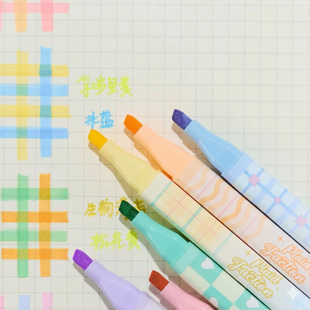 Dual Tip Plaid Fluorescent highlighter