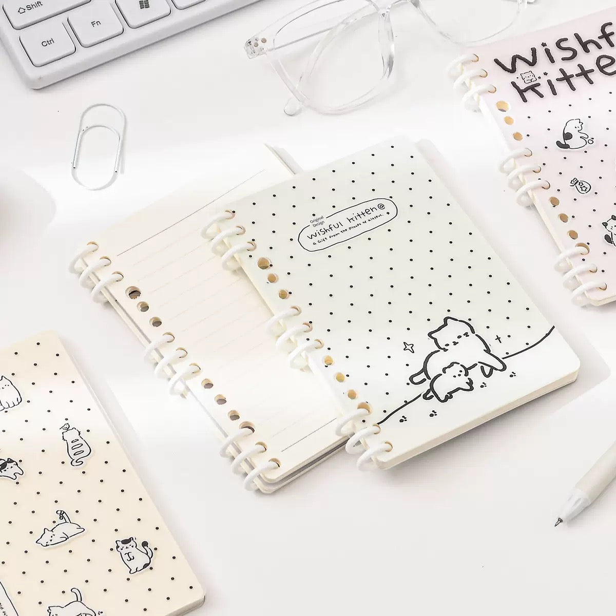 Polka Kitten Binder Notebook