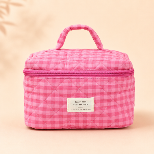 Pink Gingham Makeup Organizer