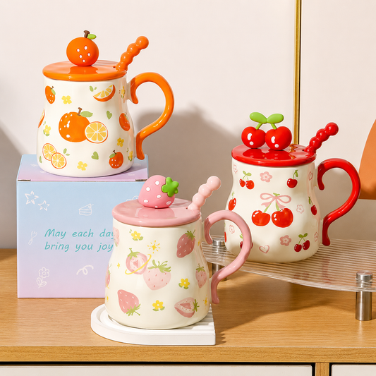 Fruit Ceramic Cup With Lid