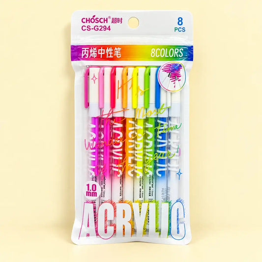 8 color acrylic gel pen set with smooth 1.0mm tips for journaling and creative writing