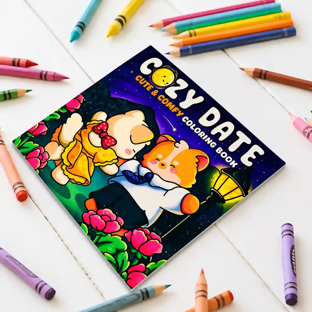 Cozy Date Cute & Comfy Coloring Book with adorable characters and 40 cute coloring pages.