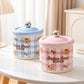 Pink and blue Gingham  Desk Organizer with matching lids and cute bear design.