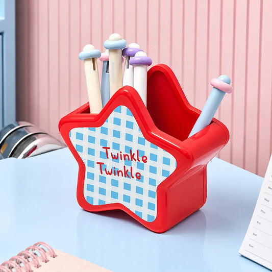 Gingham Star Storage Box in red with blue and white gingham design, suitable for desk and wall storage.