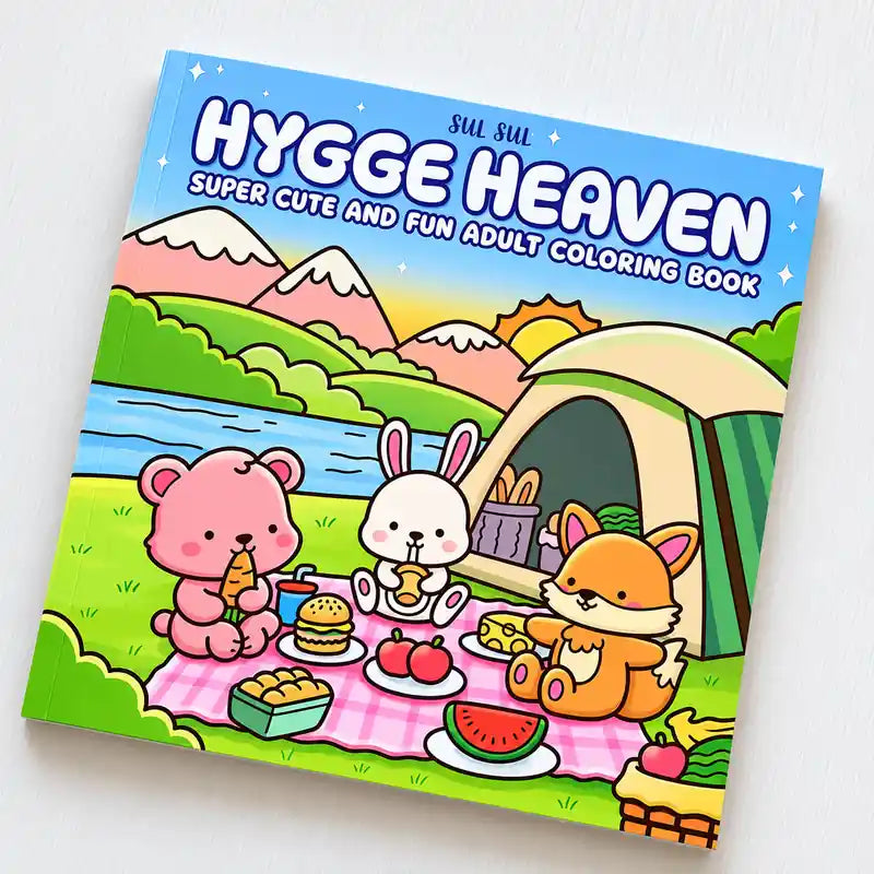  Hygge Heaven kawaii coloring book with cute animal illustrations