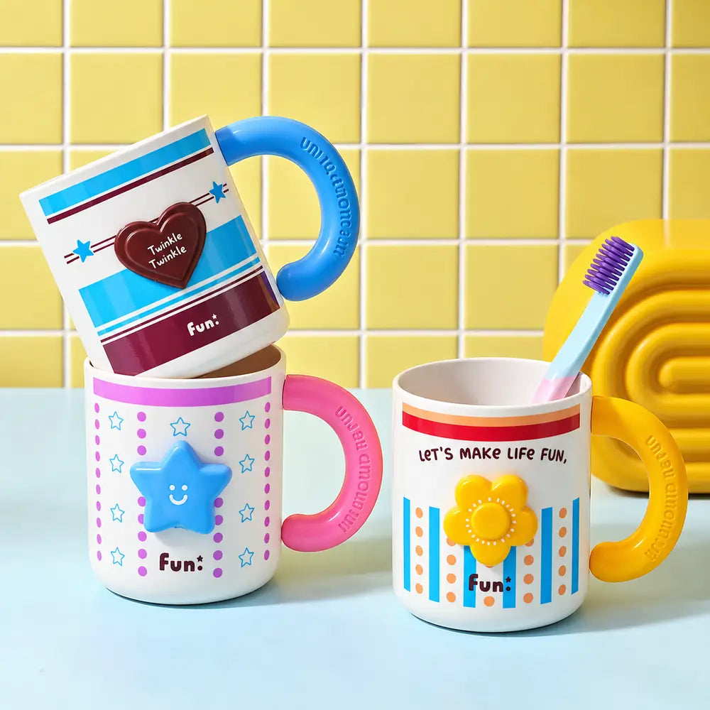 Kawaii Mini Cup with cute 3D star, heart and flower designs for desk organization