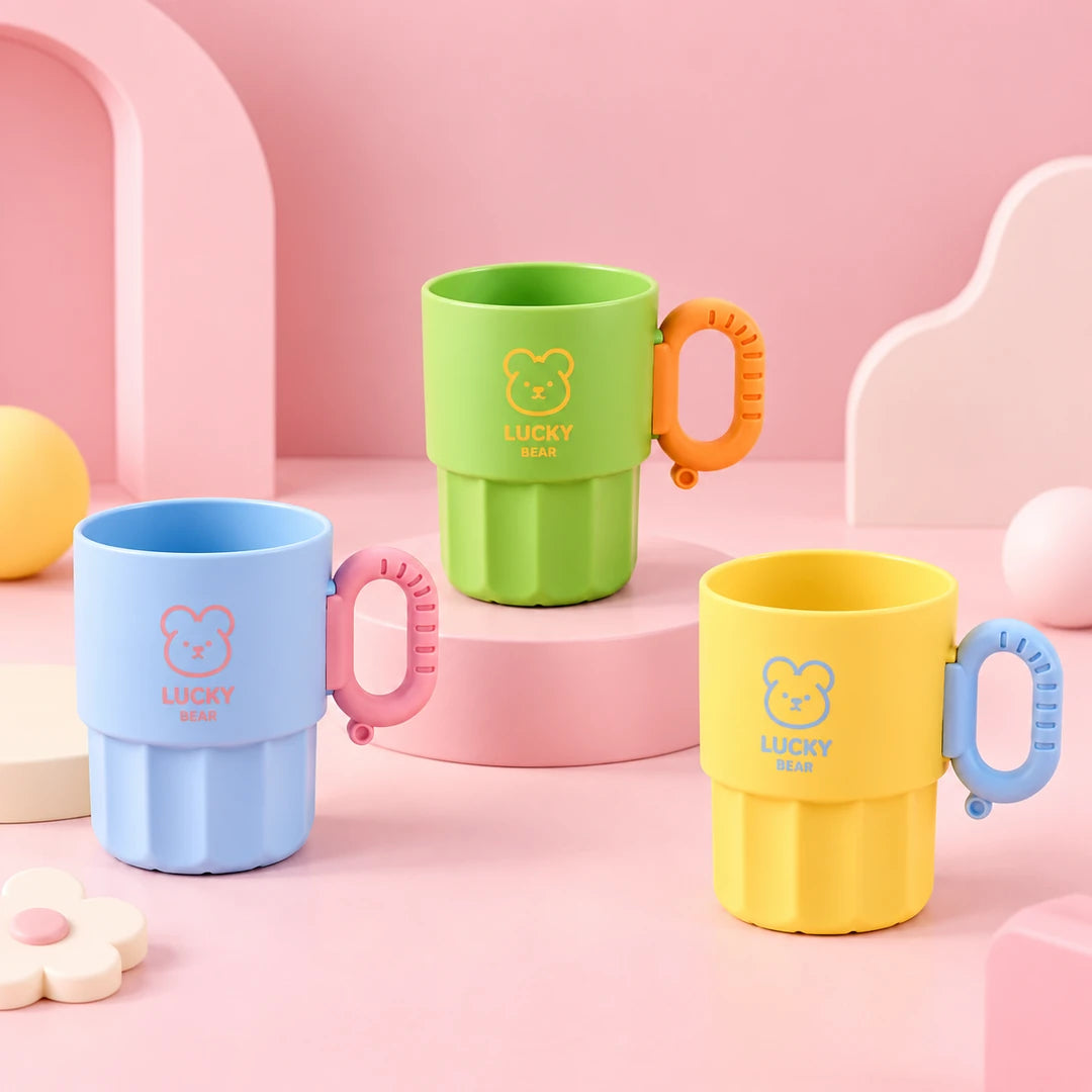 Colourful kawaii mini multipurpose cups with cute bear design and contrasting handles