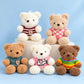 Kawaii soft teddy bear plush toy wearing a cute knitted sweater