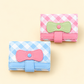 Cute Korean style mini wallet with pastel checkered design, bow detail, and snap-button closure.