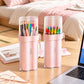 Pink pencil box w charm with transparent cover and spacious stationery storage