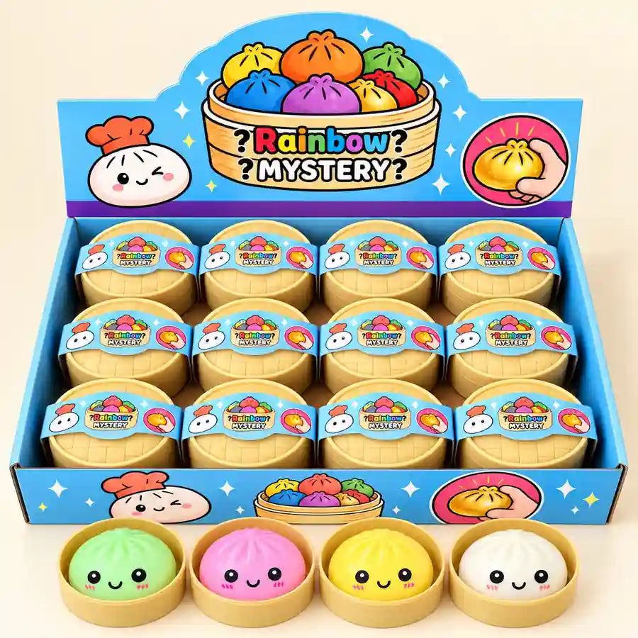 Cute rainbow mystery dumpling squishy in assorted pastel colors