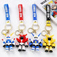Colourful 3D robot warrior keychain with gold-tone keyring and strap